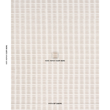 Beige wallpaper with taupe scalloped arc pattern in repeating horizontal rows for a neutral, modern wall covering.