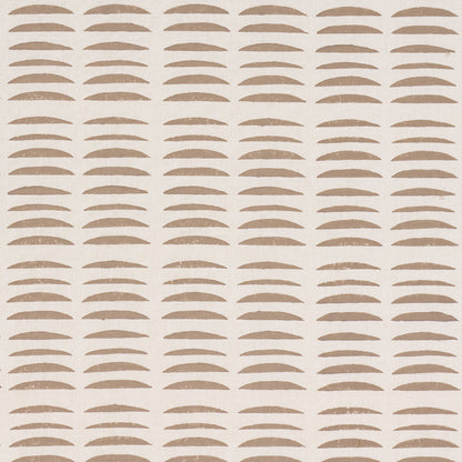 Beige wallpaper featuring evenly spaced tan crescent arcs in a neat grid, retro geometric pattern.