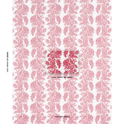 Pink floral rose wallpaper with a repeating bouquet pattern on white background; vintage damask-inspired design.