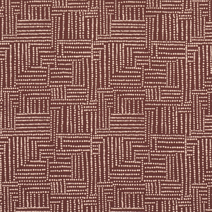 Brown fabric with tan dotted geometric blocks forming a lattice maze pattern.