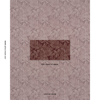 Dusty rose fabric with leafy botanical pattern; central dark rectangle shows repeat.