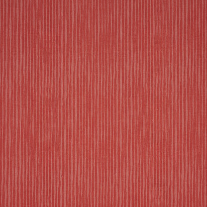 Red fabric with thin beige vertical stripes; textured textile for rug or upholstery.