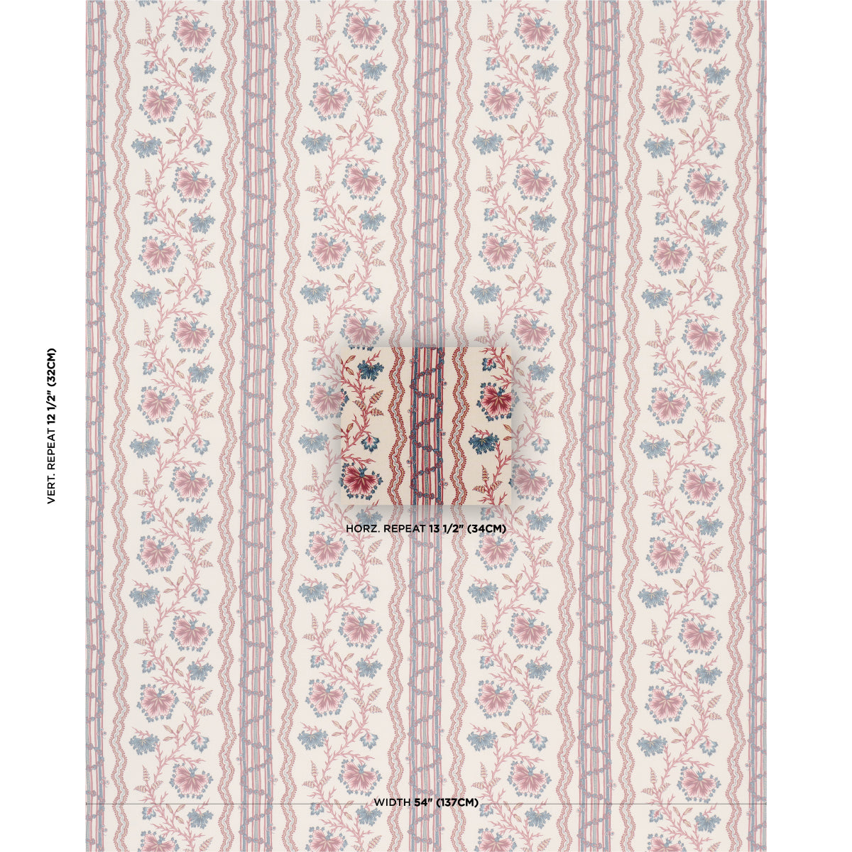 SCHUMACHER  WILLIAMSBURG PARVATI FLORAL STRIPE   Vermilion   - 182710