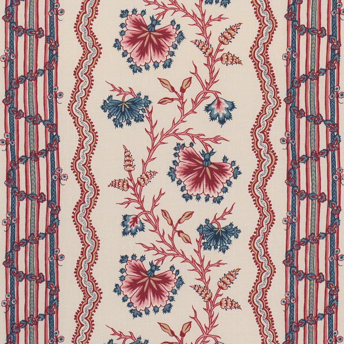 SCHUMACHER  WILLIAMSBURG PARVATI FLORAL STRIPE   Vermilion   - 182710