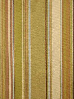 Vertical striped textile in earthy olive, mustard, beige and brown tones; versatile upholstery or curtain fabric.