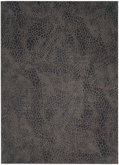Dark brown rug with a pebbled leather-like texture and irregular scale pattern; reptile-skin style rug, 9' x 12'.