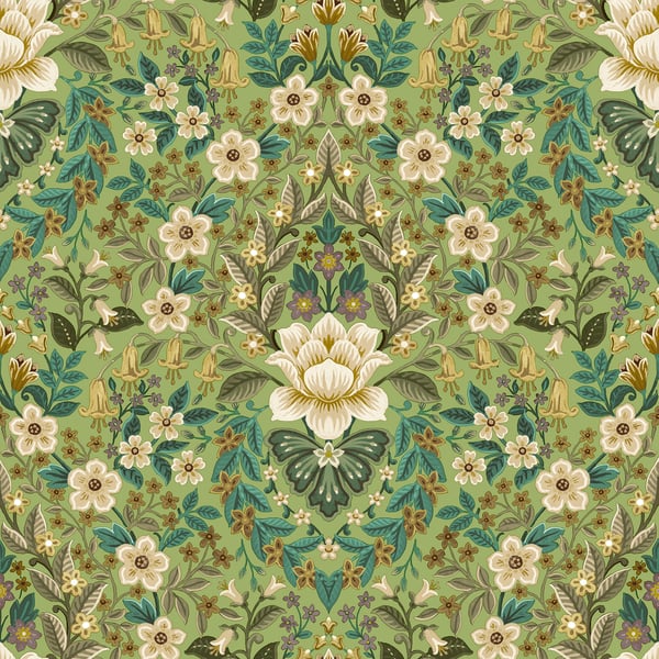 Galerie Wallcoverings Into The Wild Floral Damask Galerie Wallcoverings  Green   - 18517