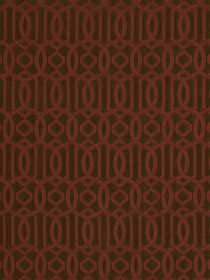 Dark brown fabric with a repeating maroon broken-circle geometric pattern; vintage textile-inspired design.