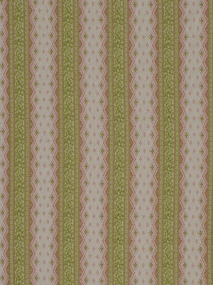 Leaf-pattern upholstery fabric in olive green, pink and cream with a subtle motif; vintage upholstery textile