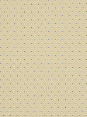 Beige background with a tiny blue-centered diamond repeating motif in a subtle geometric pattern.
