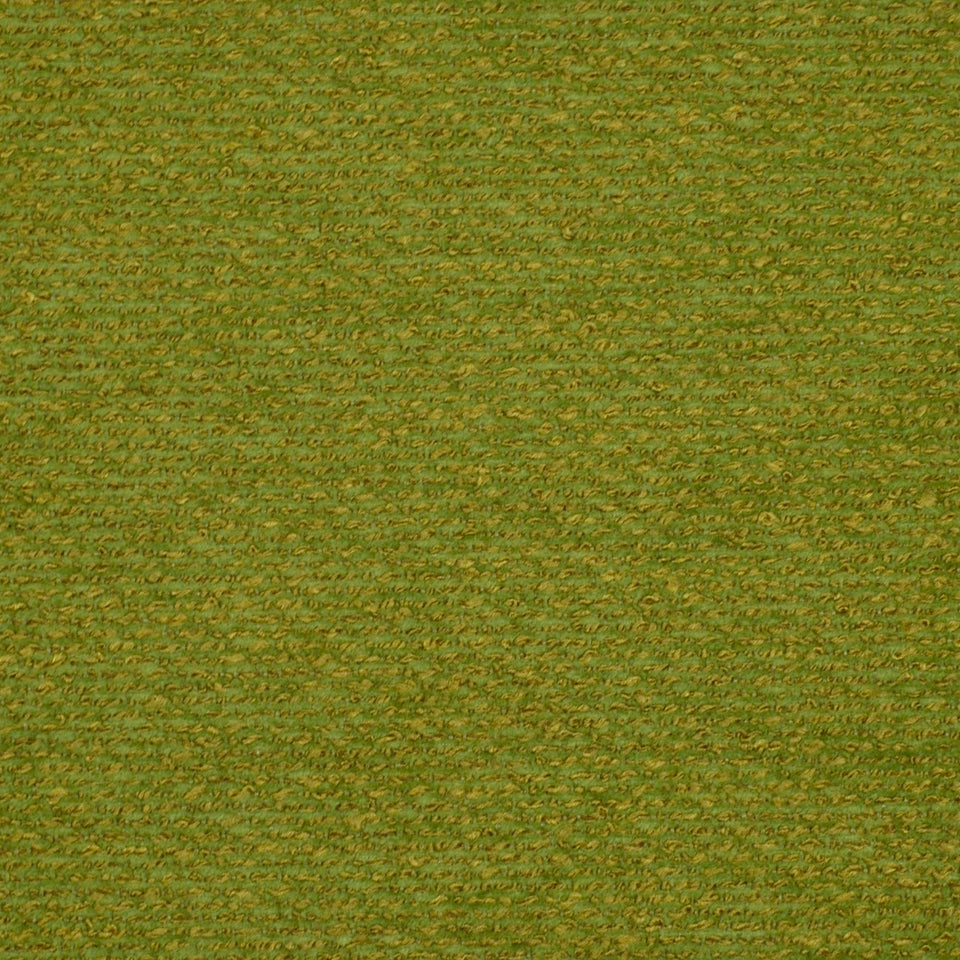 Olive green textured upholstery fabric swatch with small looped fibers.