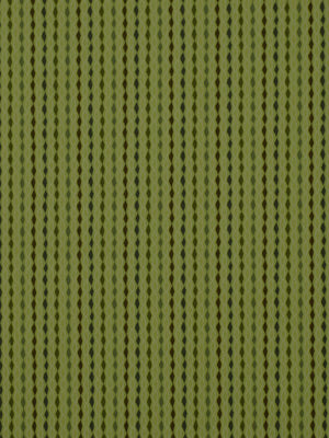 Olive green woven upholstery fabric with thin dark vertical dotted stripes.