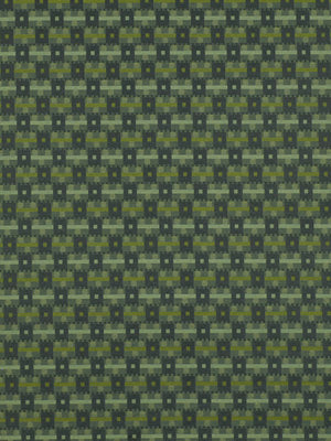 Olive green & dark green geometric checkered upholstery fabric pattern with small square motifs, repeating.