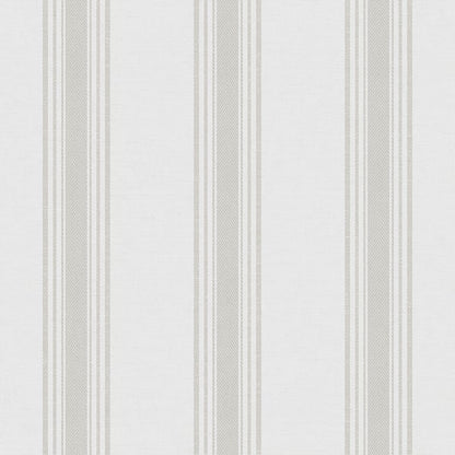 Beige striped wallcovering with vertical bands in varying widths.