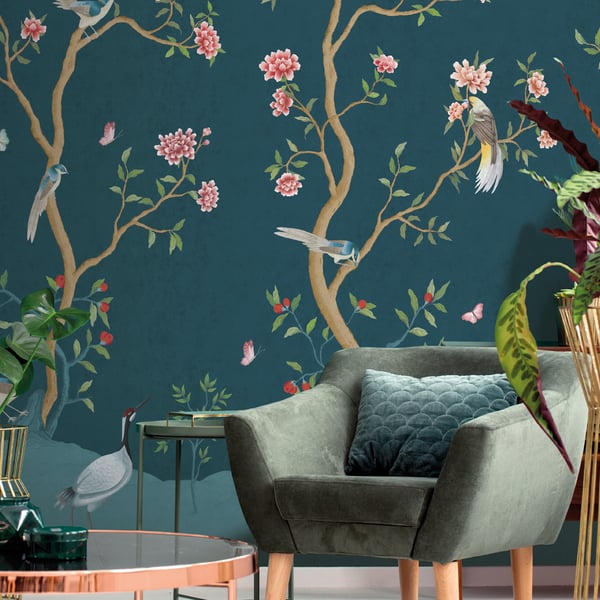 Galerie Wallcoverings Spring Blossom Chinoiserie Mural Galerie Wallcoverings  Blue   - 1911-3
