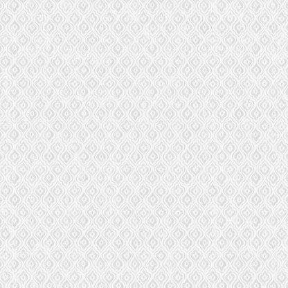 Soft grey wallpaper with a subtle repeating damask/teardrop motif and a delicate textured finish.