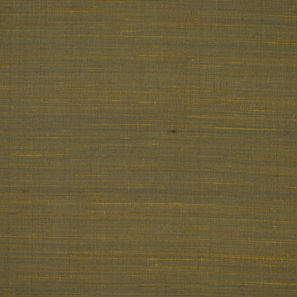 Olive khaki woven fabric with subtle gold metallic thread accents and horizontal striations.