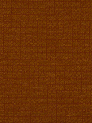 Rust brown textured upholstery fabric with tiny repeating scroll motifs across the surface.