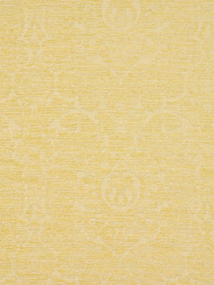 Soft yellow fabric with a subtle damask pattern and textured weave.