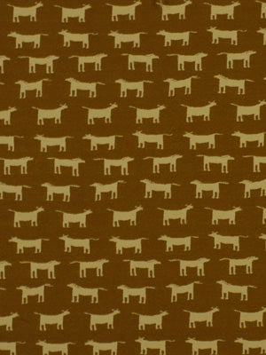 Brown upholstery fabric featuring a repeating pattern of light-tan silhouettes in tidy rows.