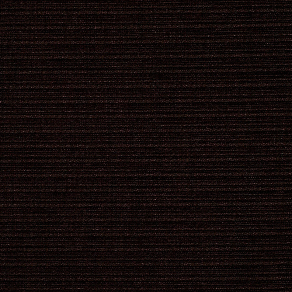 Dark brown woven upholstery fabric with subtle horizontal stripes.