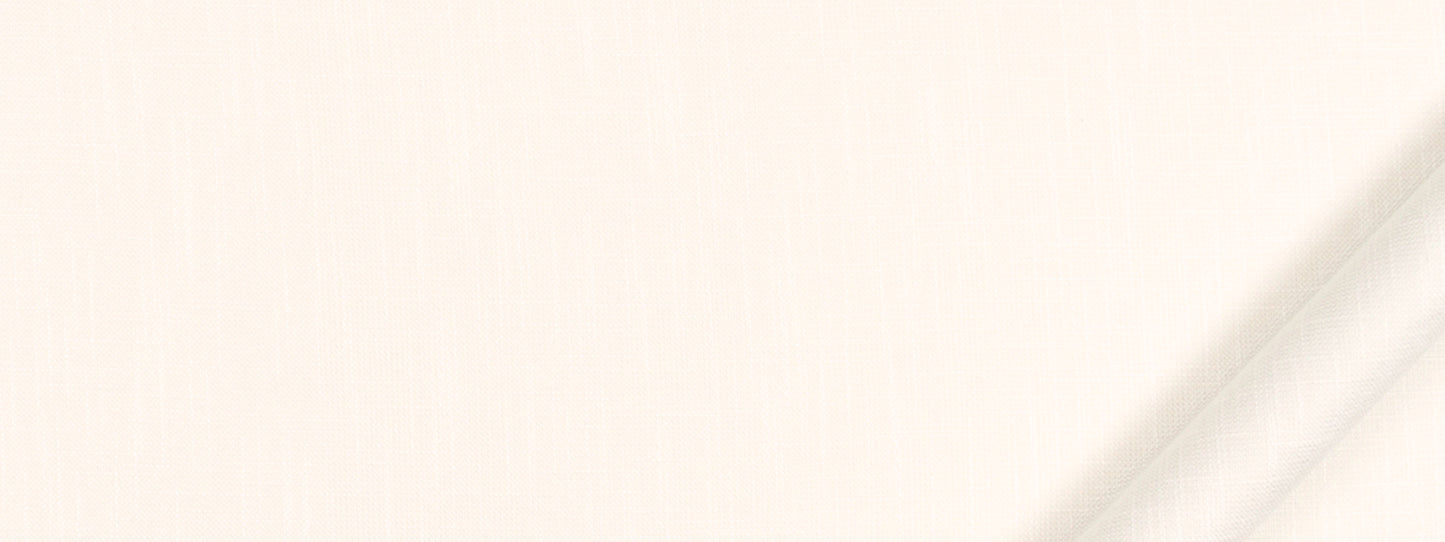 White linen-like fabric close-up with a subtle diagonal fold at the right, soft texture for upholstery or drapery.