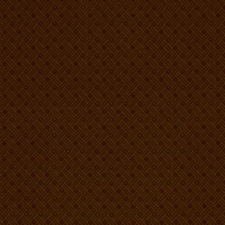 Dark brown fabric with a woven geometric lattice pattern in lighter brown, rich textured look.