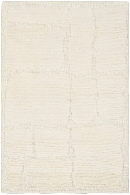 Cream rug with a subtle grid of rectangular patches; soft textured woven look; 2' x 3' rug, neutral floor covering