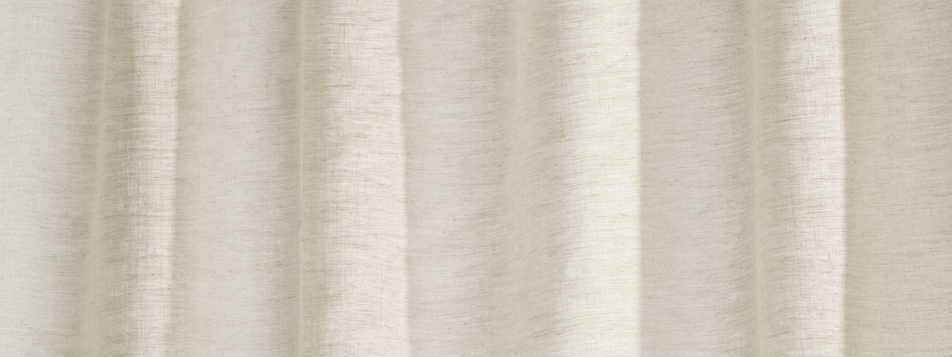 Beige linen-like sheer curtain with soft vertical folds, simple window drapery for living spaces.