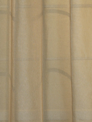 Beige sheer curtains with subtle textured stripes and a light, airy drape.