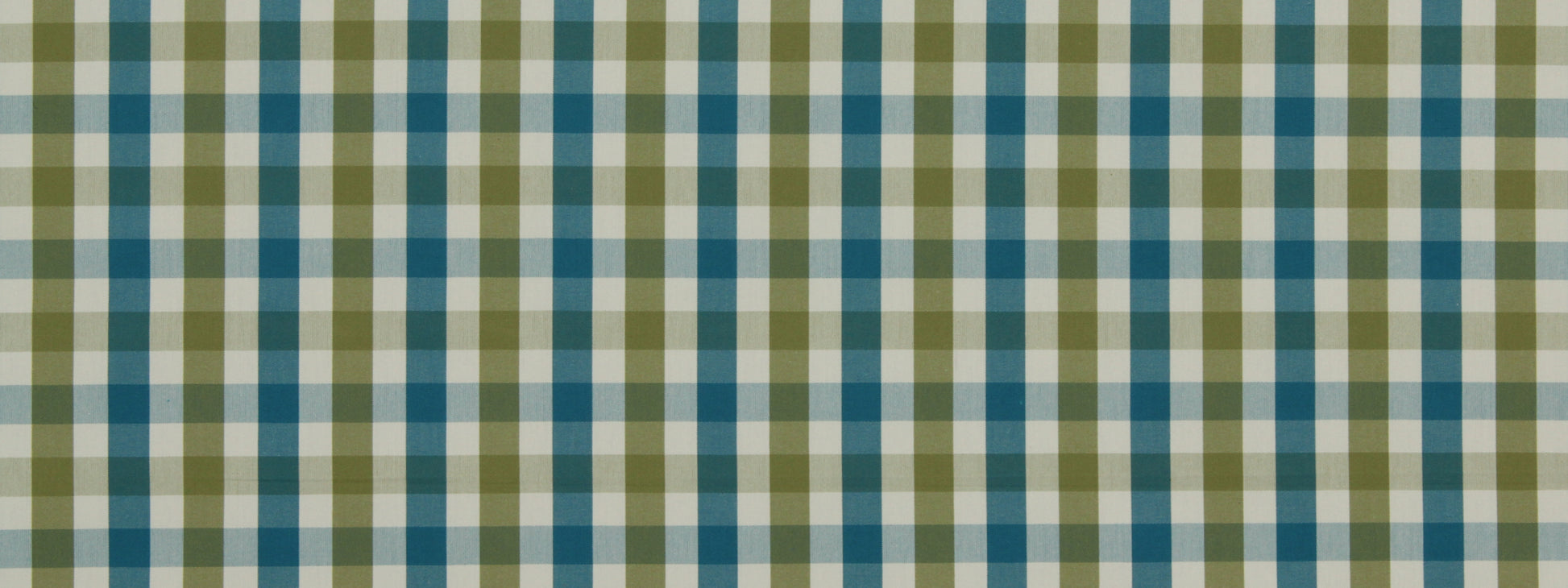 Blue & green plaid fabric pattern with small white checks; woven textile.