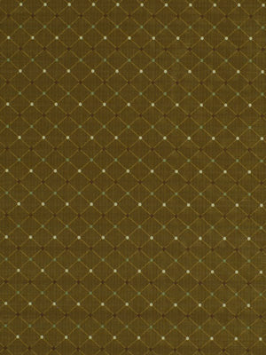 Walnut brown textured fabric with a subtle gold diamond lattice and tiny white dots at the intersections.