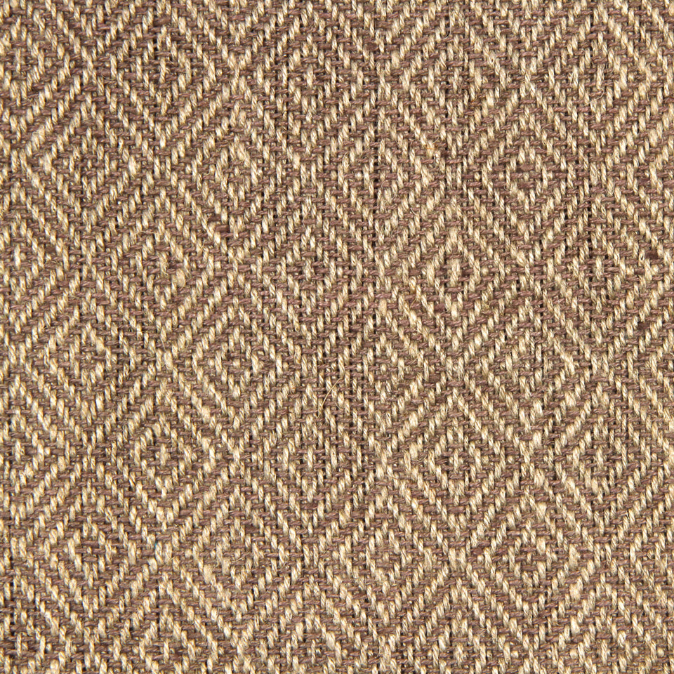 Beige-brown woven fabric with a repeating diamond pattern and raised braided texture.