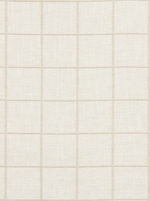Cream woven fabric with pale beige grid pattern, linen-like texture, suitable for upholstery or crafts.