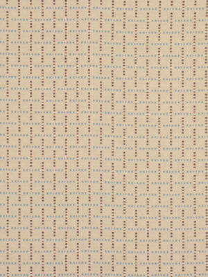 Beige woven fabric with a subtle blue dotted lattice pattern, versatile upholstery or drapery material.