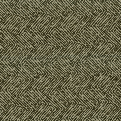 Olive-green velvet with bold geometric chevron zigzag in black and beige tones, soft upholstery fabric.