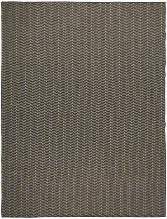 Brown and beige herringbone woven rug, rectangular, textured floor covering for living room.