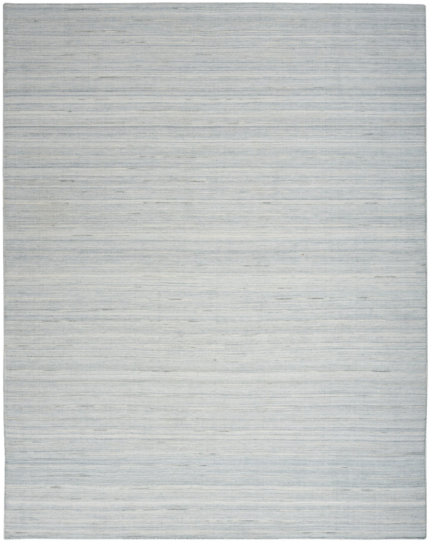Light blue-gray flatwoven rug with subtle horizontal stripes and soft gradient.