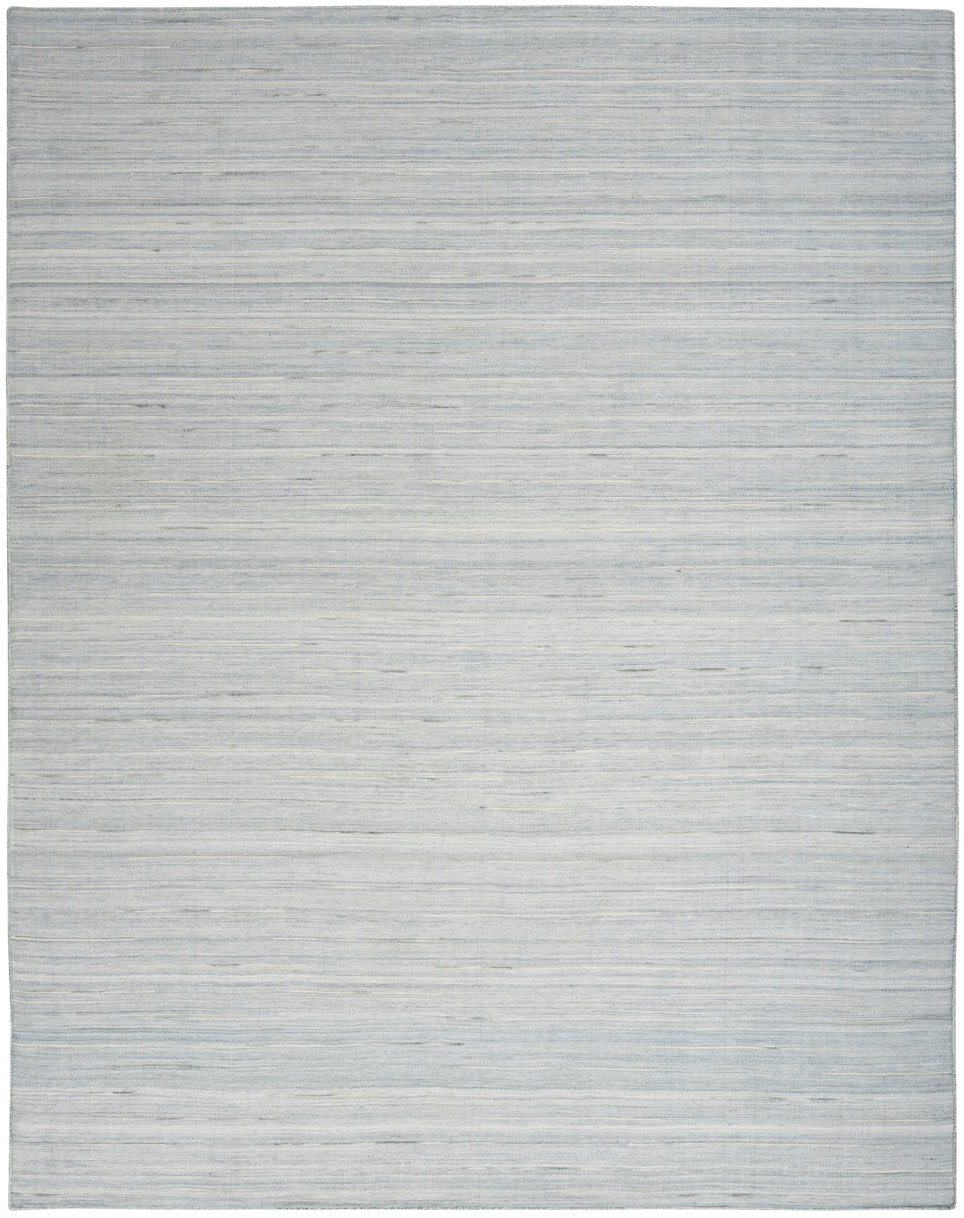 Light blue-gray flatwoven rug with subtle horizontal stripes and soft gradient.