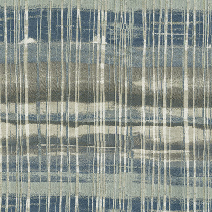 Muted blue, gray, and beige plaid woven fabric with thin white lines.