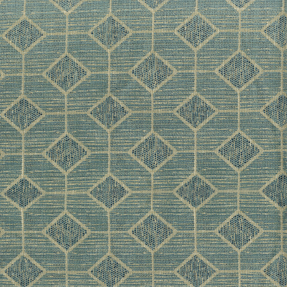 Blue geometric fabric with a subtle woven texture.