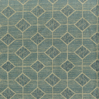 Blue geometric fabric with a subtle woven texture.