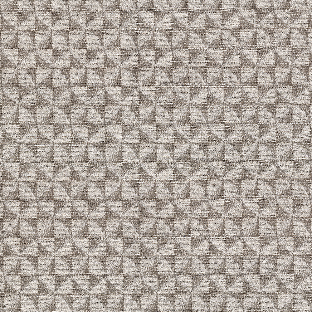 Neutral dove geometric fabric with a tiny repeating pyramid texture and quilted look; versatile upholstery or apparel material.