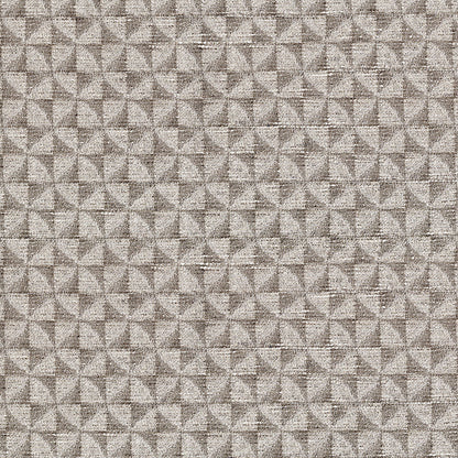 Neutral dove geometric fabric with a tiny repeating pyramid texture and quilted look; versatile upholstery or apparel material.