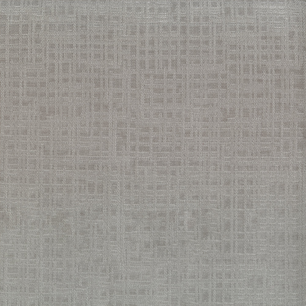 Grey linen-like fabric texture with a subtle plaid pattern.