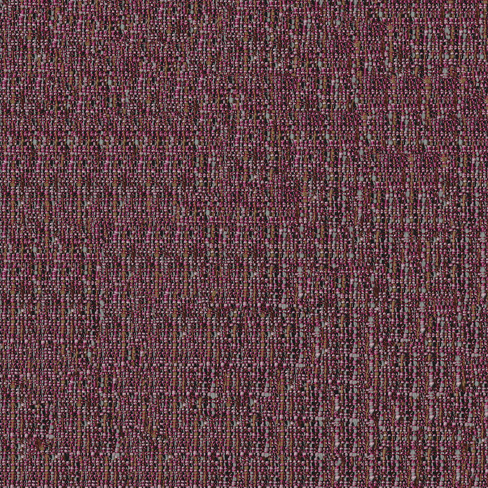 Close-up of burgundy tweed fabric with pink and brown flecks and a textured weave.