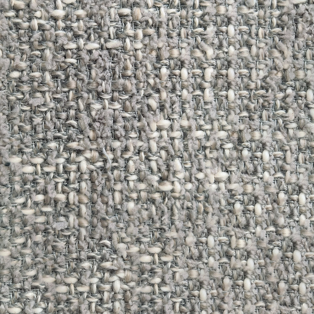 Gray stucco woven textured jacquard upholstery fabric by NJ-Maker, showing detailed weave and neutral gray tone suitable for upholstery, decorative pillows, drapery, and modern interior design projects.