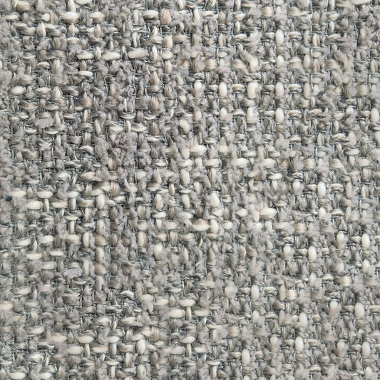 Gray stucco woven textured jacquard upholstery fabric by NJ-Maker, showing detailed weave and neutral gray tone suitable for upholstery, decorative pillows, drapery, and modern interior design projects.