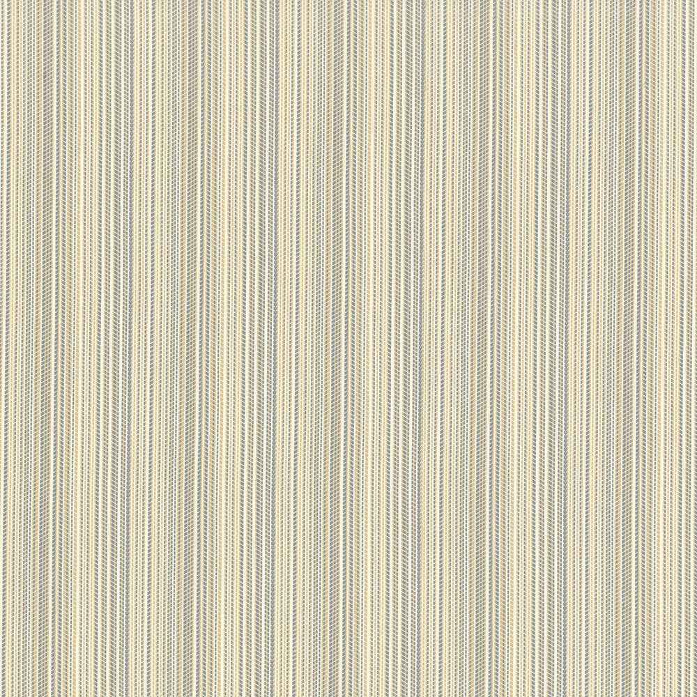 Beige, cream & pale blue vertical striped woven fabric; classic upholstery or drapery material.