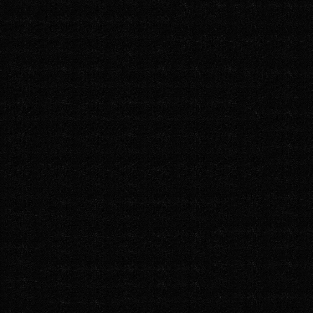 Solid black fabric texture swatch with subtle nap, suitable for apparel or home decor.